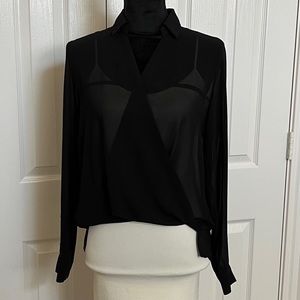 Divided semi-sheer black top